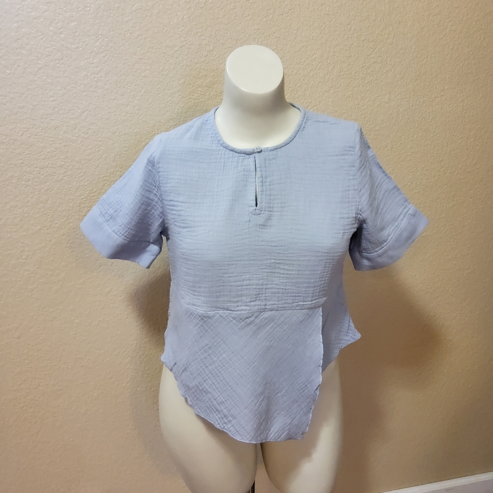 Soft Surroundings Asymmetrical Hem Gauze Top M Blue New